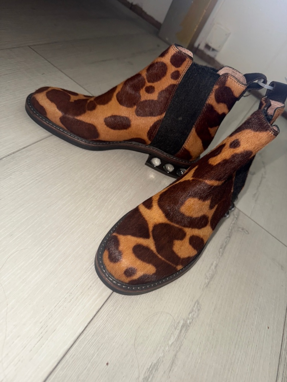 Studded Louise et Cie Leopard-Print Chelsea Booties in Brown and Black